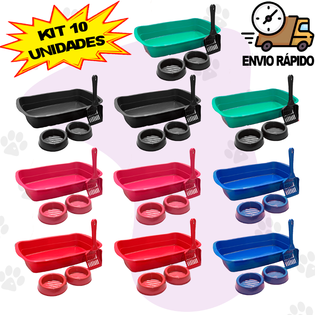 Kit 10 Bandeja Para Gatos Caixa de Areia para Gatos Pá Higiênica Comedouro bebedouro Para Gatos