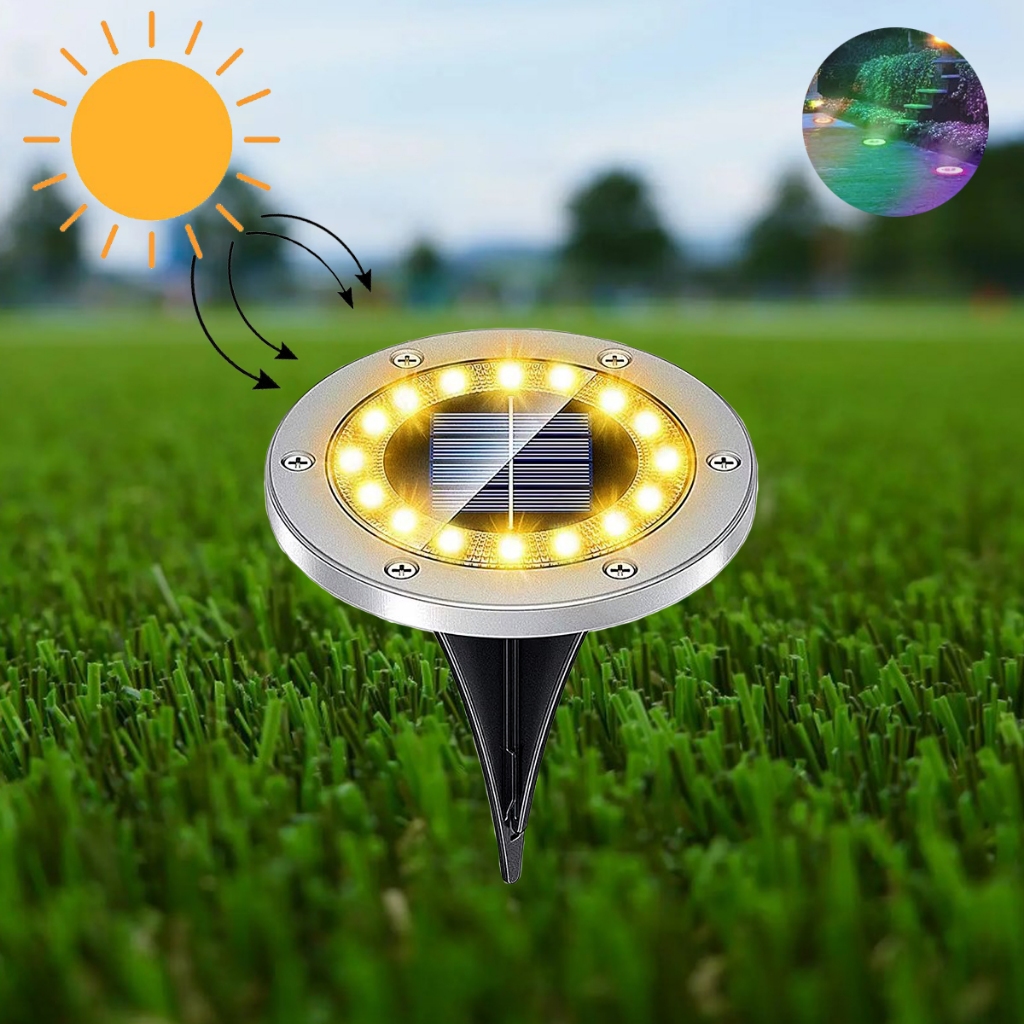 KIT 4 Luminária Solar Spot Jardim 8 LEDs Espeto Grama Iluminação Branco Quente  Chão Gramado Jardim
