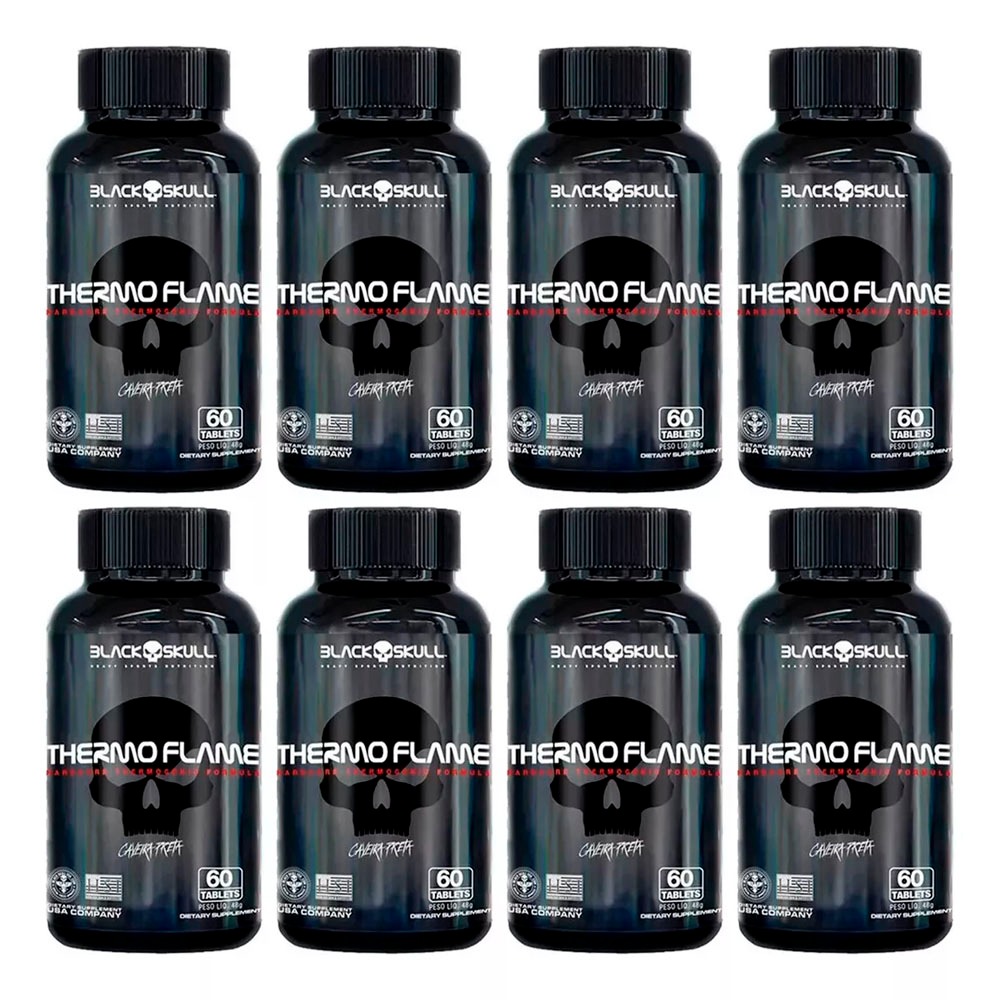 Kit 8x Termogênico Thermo Flame - 60 Tabletes cada - Caveira Preta / Black Skull