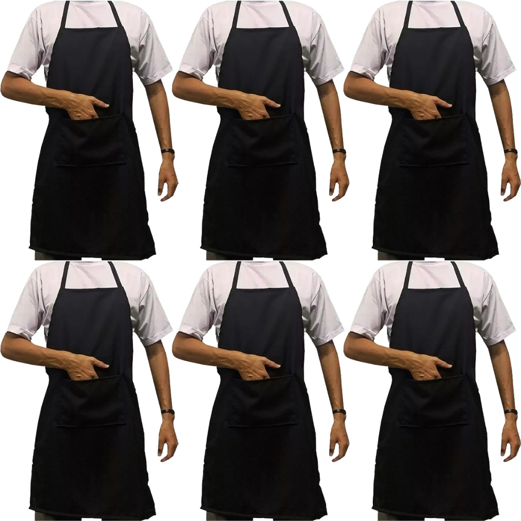 Kit 6 Aventais Atacado Preto Uniforme Padaria Pizzaria Garçom Atendimento