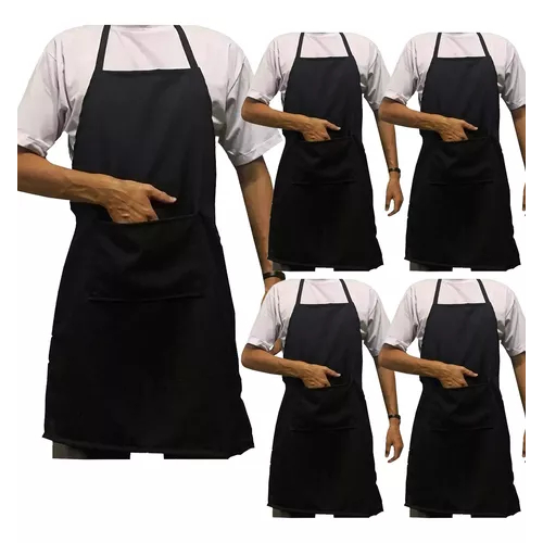 Kit 5 Aventais Oxford Preto Uniforme Pizzaria Garçom Churrasqueiro