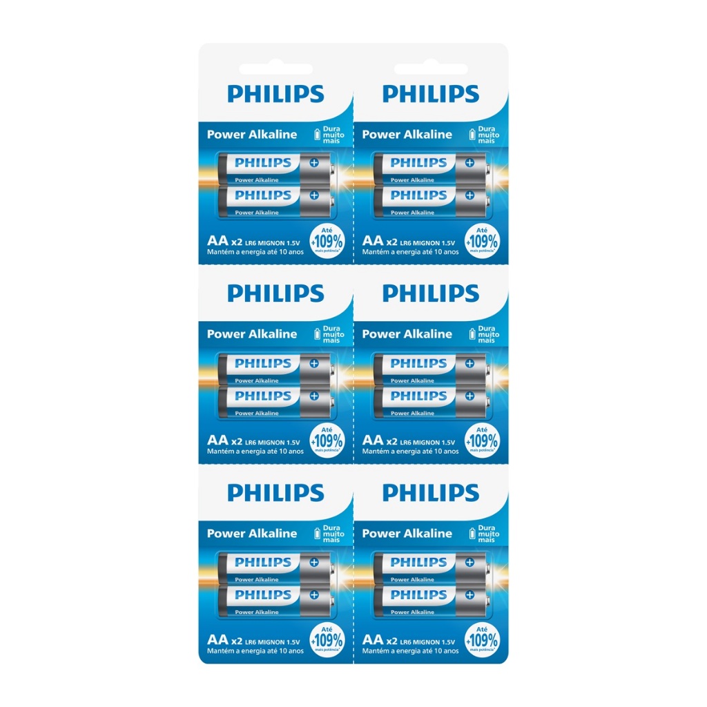 Pilha Alcalina AA Philips Bateria 2A Pequena 12 unidades em Oferta na Shopee