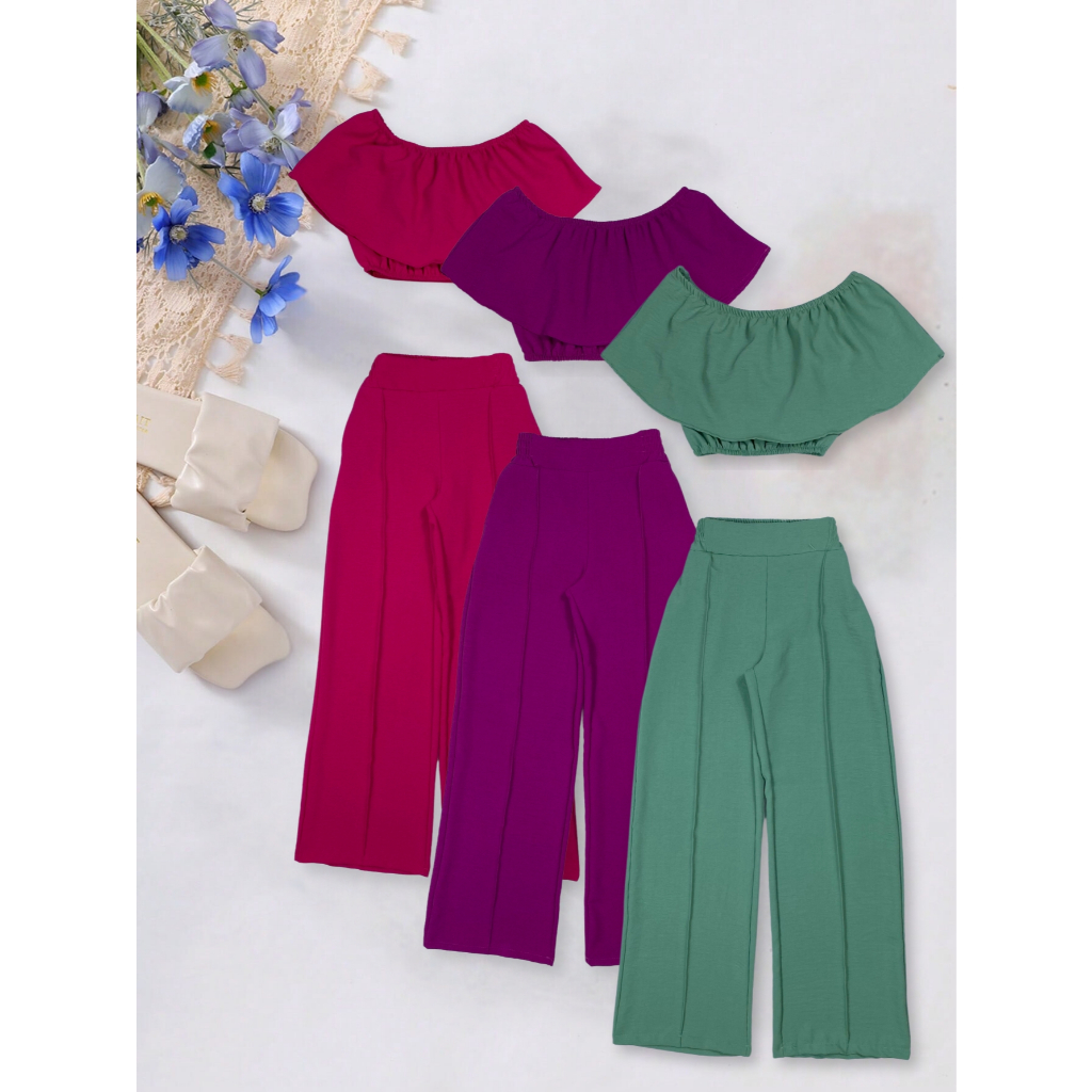 Conjunto Para Meninas Conjunto Duna Juvenil Feminino Blusa Ciganinha + Calça Pantalona com eslastico - Elegância e Conforto