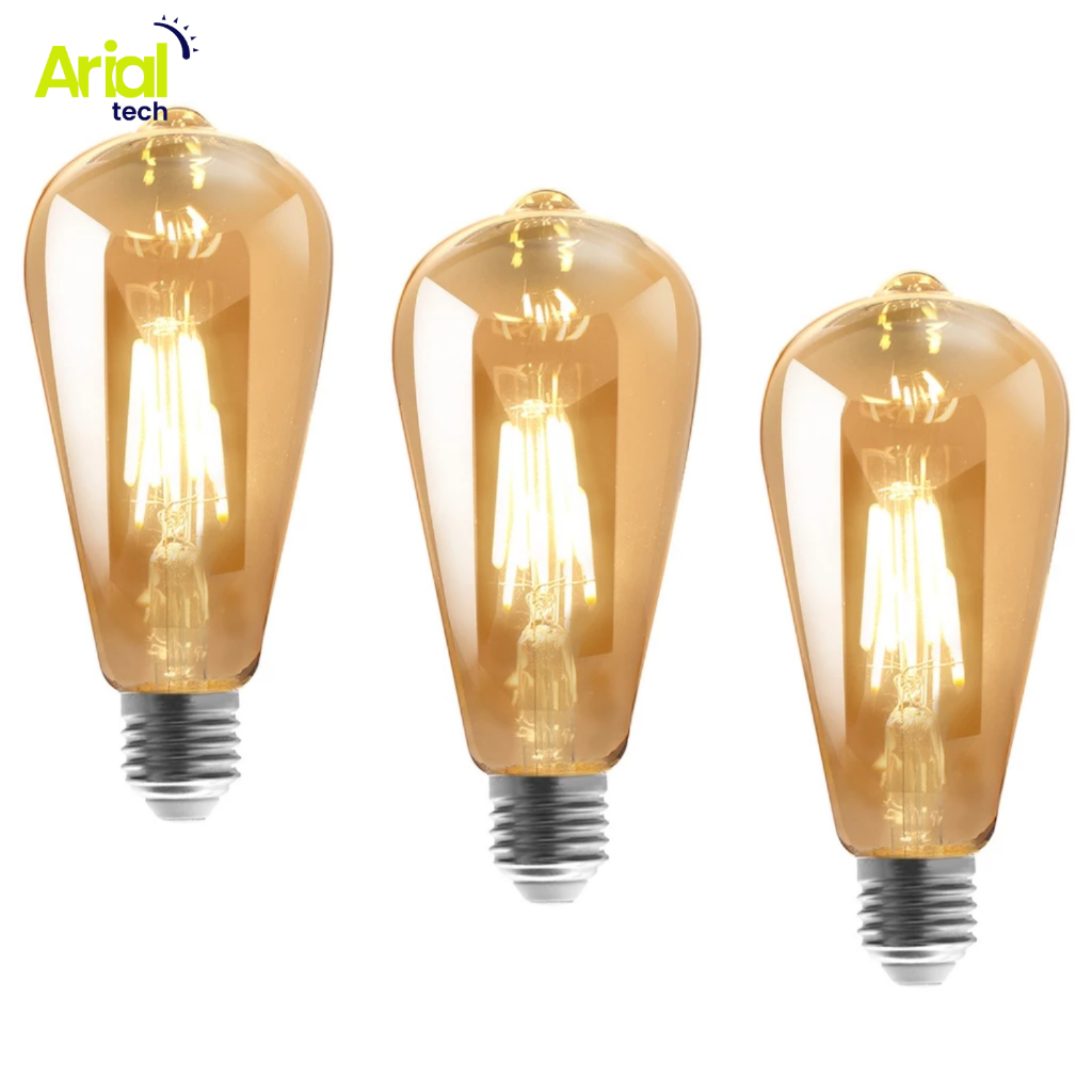 Kit 3 Lâmpadas Filamento Led Retrô Vintage 4w Quente St64 Soquete E27 em Oferta na Shopee