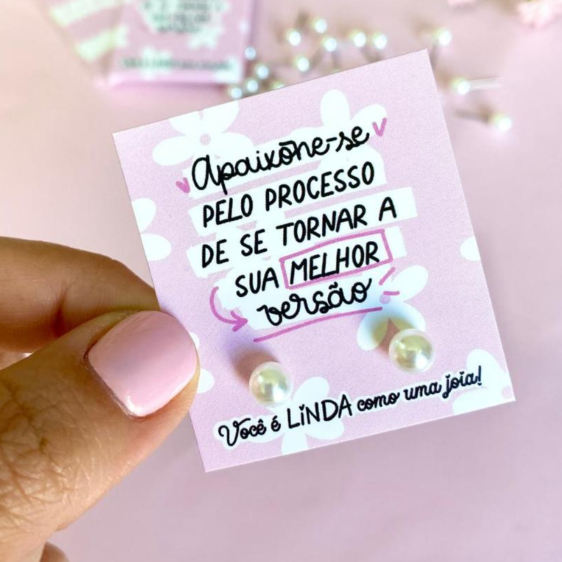 Cartão Tag Mimo para Cliente Com Brincos de perola Incluso  4x5cm flores