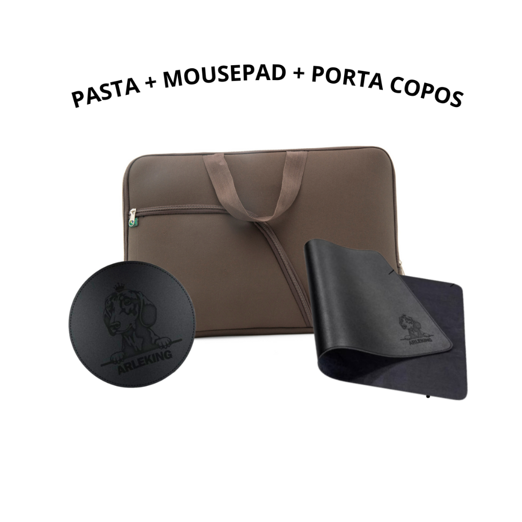Kit Pasta Mala De Notebook Noprene 14.1 15.6 17.3 Polegadas + MousePad 25x20 Preto Gamer De Couro