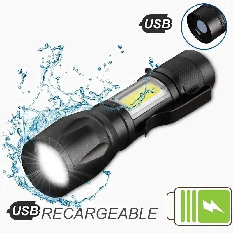 Mini Lanterna Led Tática Recarregável Usb Camping Acampamento De Mão Com Zoom 3 Modos De Luz Verde