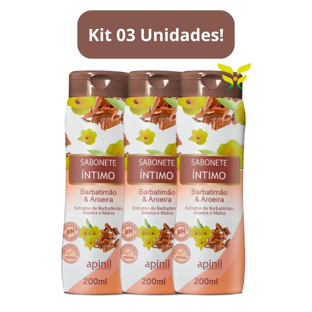 Kit 03 Sabonete Feminimo BARBATIMÃO & AROEIRA 200mL APINIL