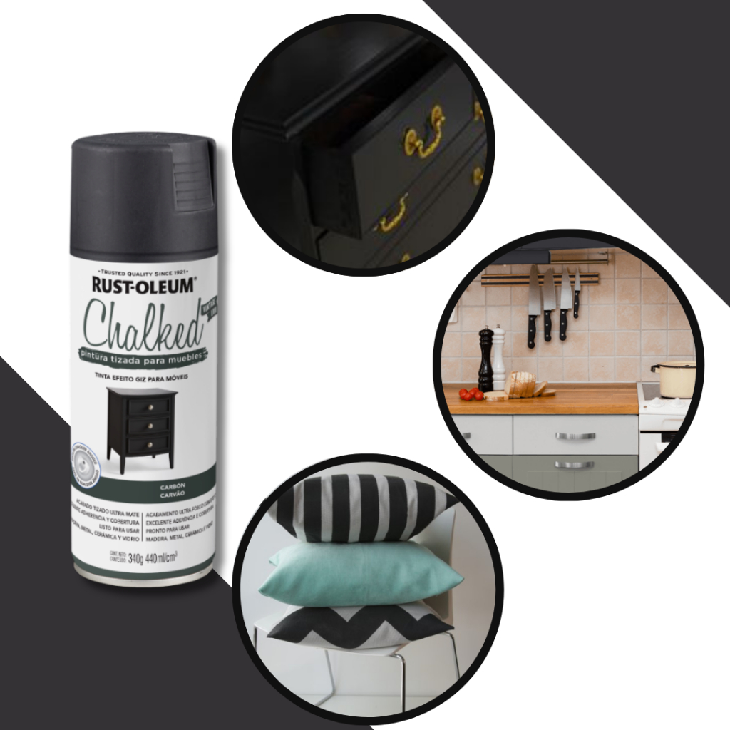 Tinta Spray Chalked Efeito Giz Cinza Carvão Rust Oleum - Home & Living