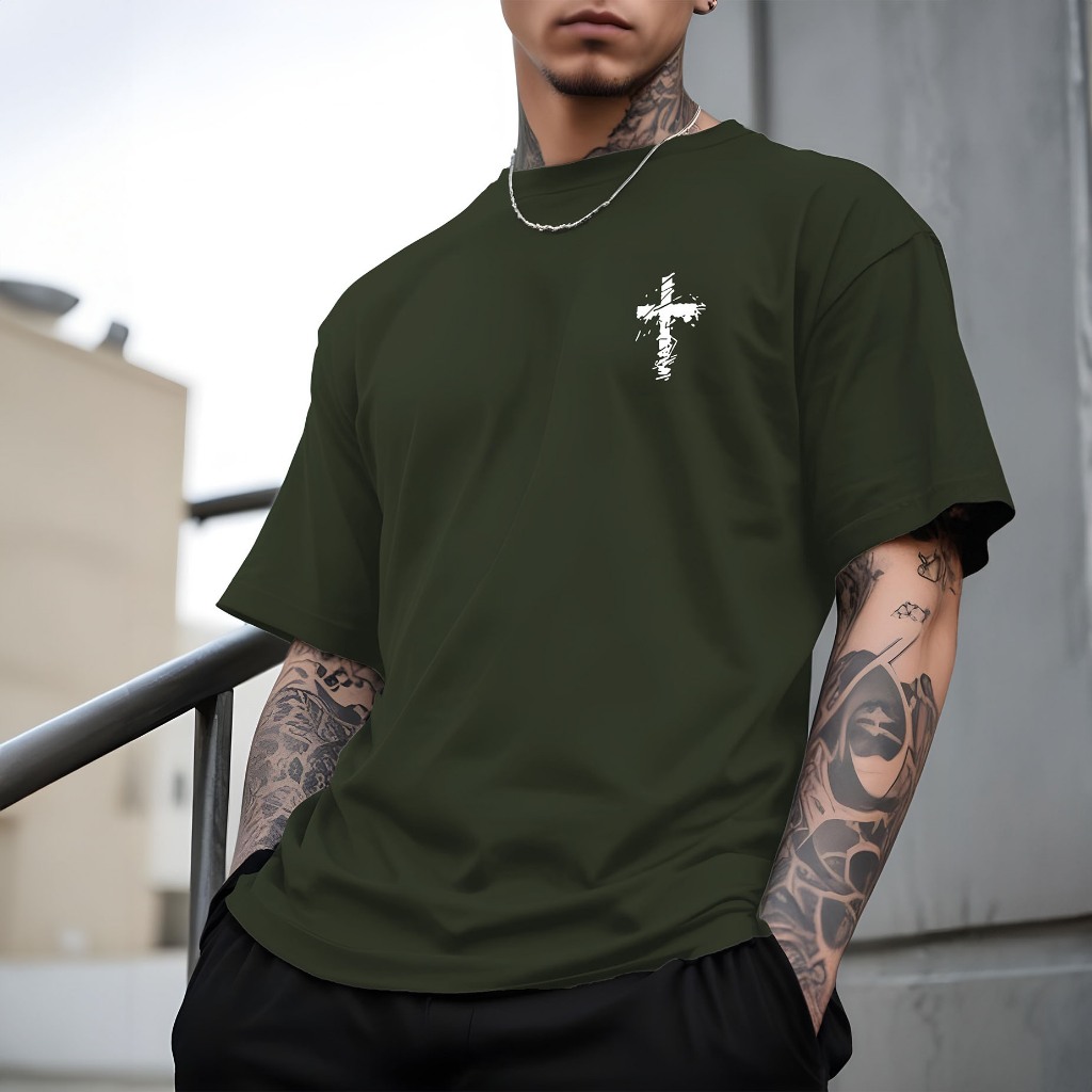 Camiseta Masculina Camisa Cruz Mini Street Faith Camisa Manfinity 100% Algodão