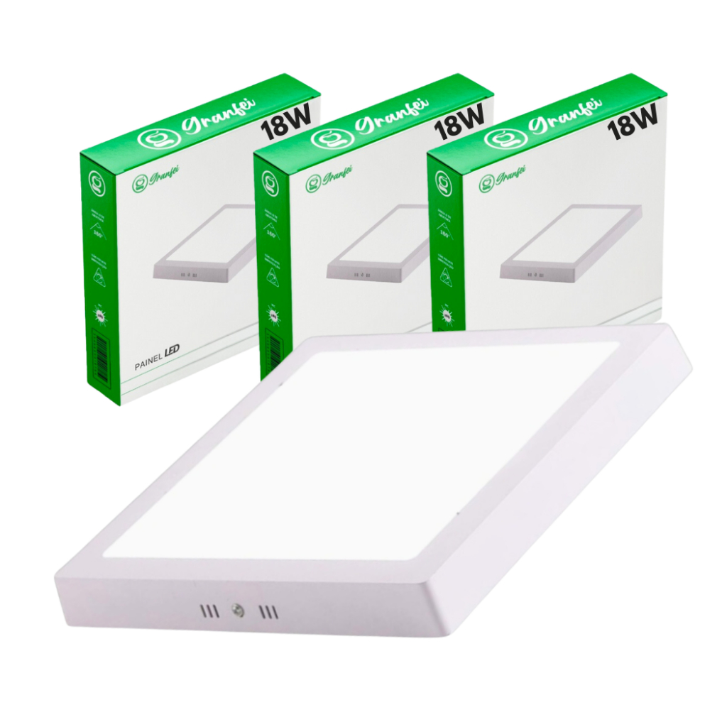Kit 2 Luminária Painel Plafon Led 18w Sobrepor Econ Quadrado Redondo Branco Frio/Quente/Neutro