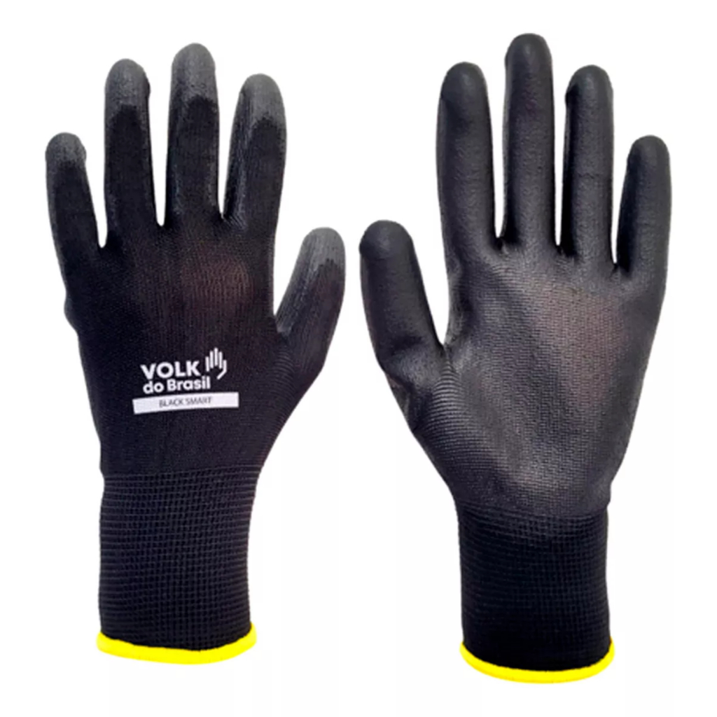 Kit 100  Luva Volk Tatil Black de Segurança Multitato Banhada Luva PU Mecanico Pedreiro Eletricista