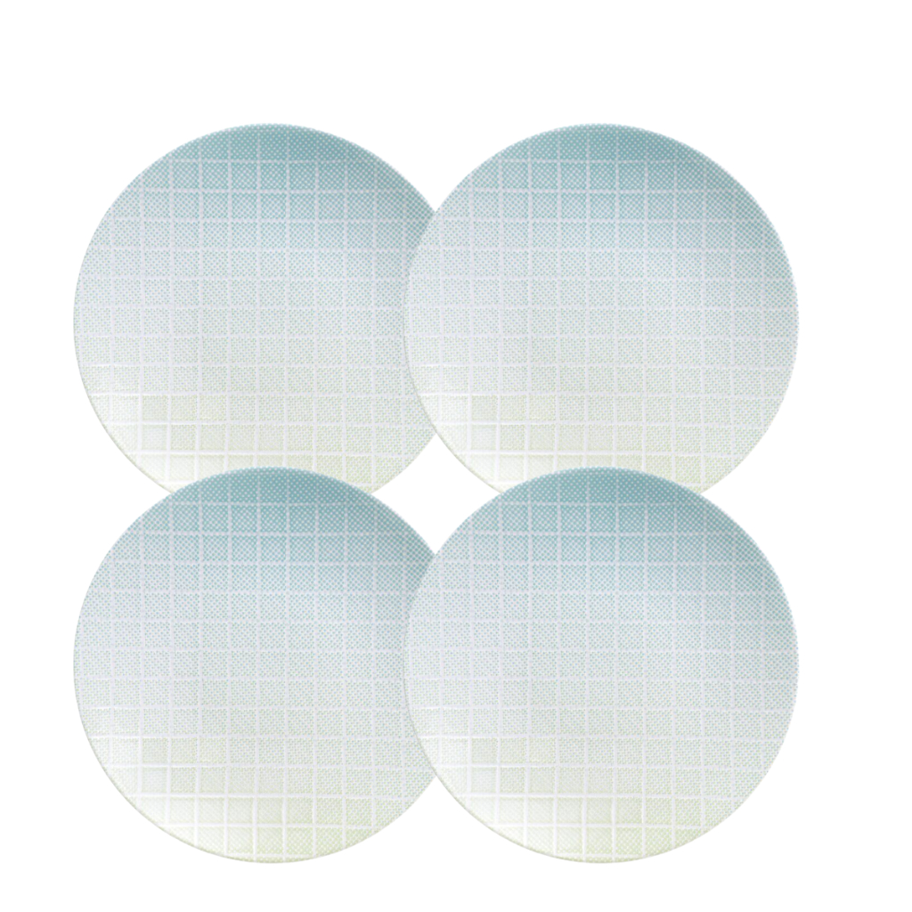 Jogo 4 Pratos Sobremesa Tramontina Polaris em Porcelana Decorada 21 cm- Mesa Posta Decorada - para Bolos , sorvete Pudim.