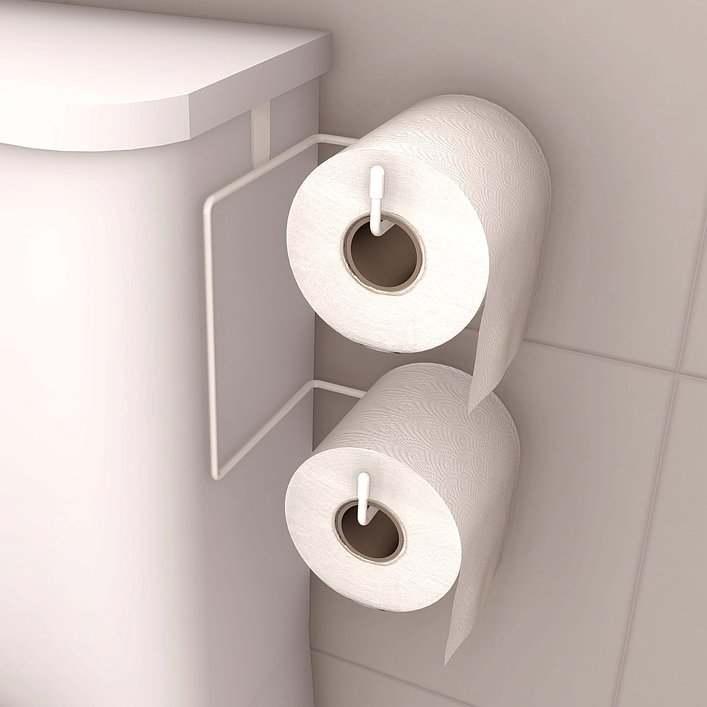 Suporte Duplo Porta Papel Higiênico Sem Furo Encaixe Caixa Acoplada Branco