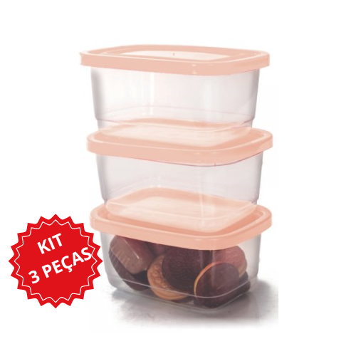 Kit 3 Pote 520ml Retangular Transparente MD Prime Porta Mantimentos Organização 1789