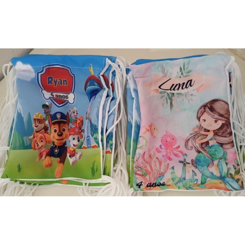 10 sacolinhas mochilinhas personalizadas com 10 unidades 15x20 em Oferta na Shopee
