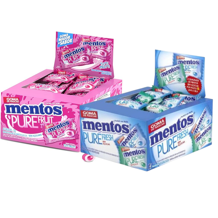 Chiclete Mentos Monopeça Pure Fresh Com 60 Peças - Sortido ou Tutti-Frutti - Escolha o Sab...