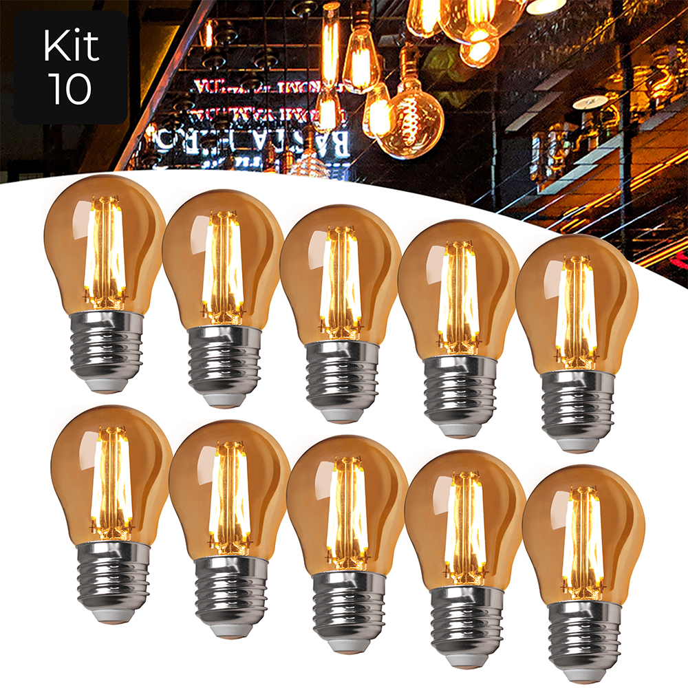 Kit 10 Lâmpada Filamento 4w G45 Vintage Retro Ambar Led Carbono em Oferta na Shopee