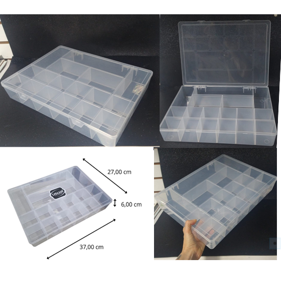 Box Organizador Transparente 37x 28 x 6 cm GG  C/17 Divisórias Usual Utilidades De casa Ref:798