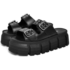 Papete Feminina Tratorada Detalhe Em Fivela Sandália Preto Original Dubuy Doja 2072DB