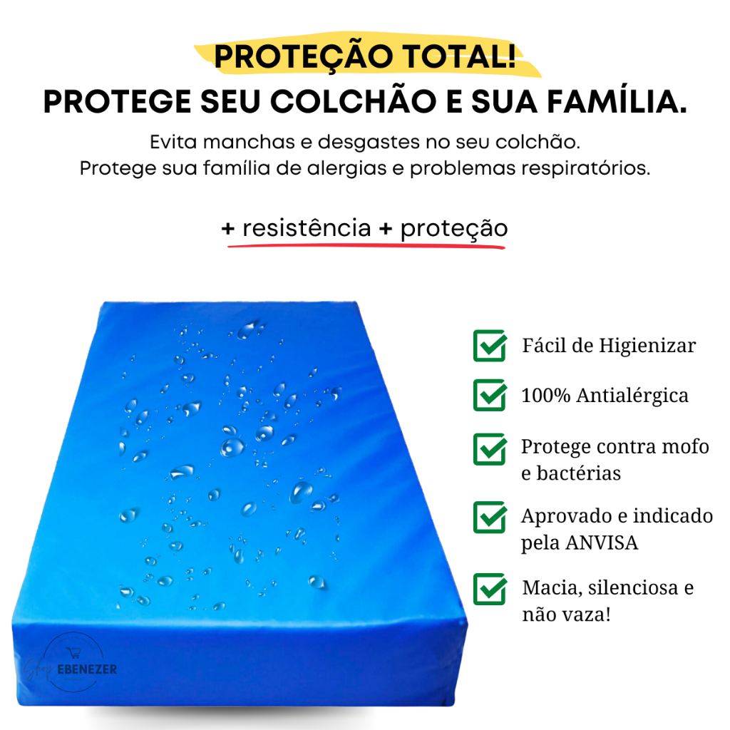 Capa de Colchão Impermeável Solteiro Casal Berço Queen Box Protetor Hospitalar Anti Alergico e Xixi