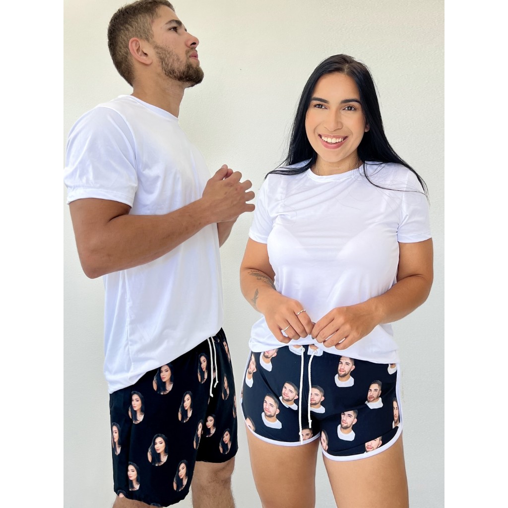 Kit Casal Short personalizado com Foto do casal - Dia dos Namorados em Oferta na Shopee