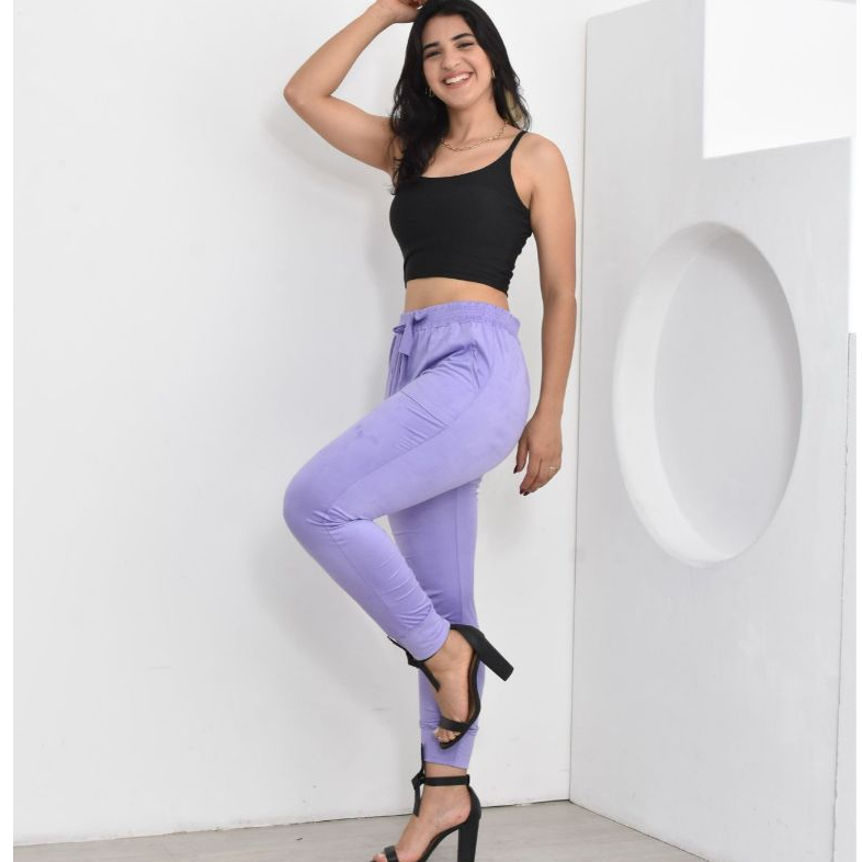 Calça Suede Skinny Jogger Cintura Alta Com Bolso