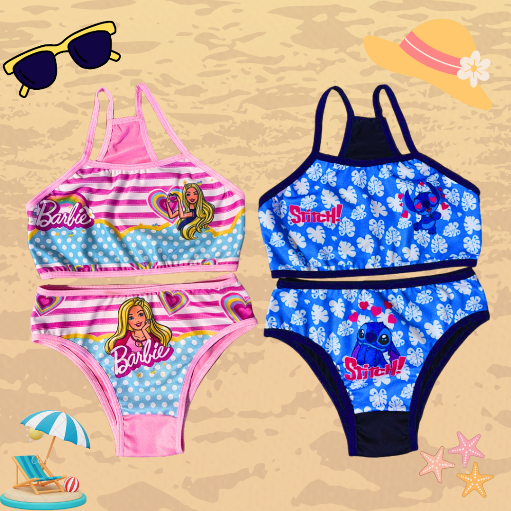 Kit 2 Conjunto Biquíni Infantil Moda Praia Sublimado Calcinha e Top Presente verão menina desenhos em Oferta na Shopee