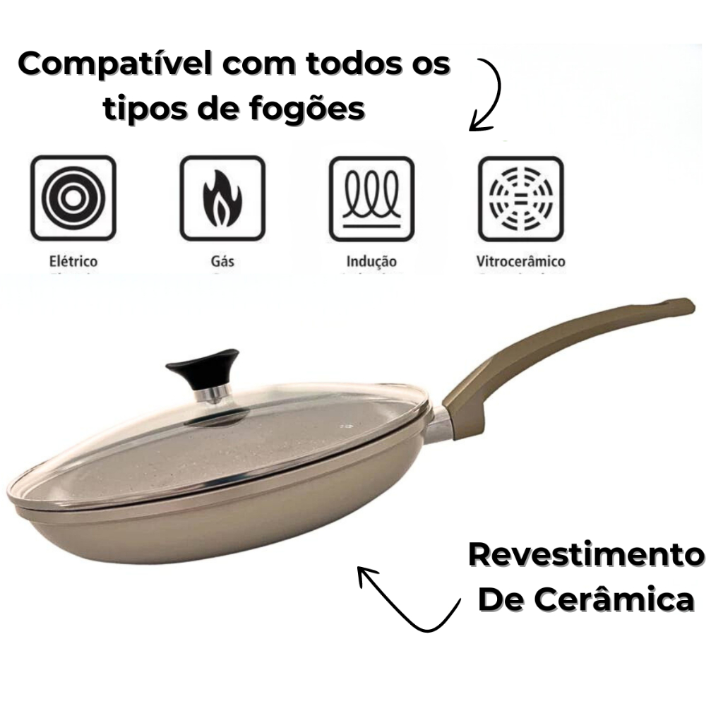 Frigideira Indução Antiaderente Cerâmica Prática Não Gruda
