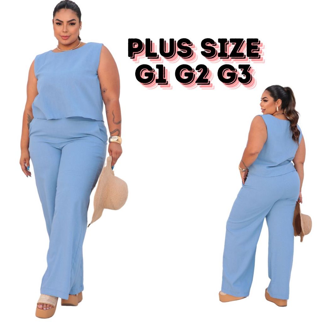 Conjunto Feminino Plus Size Blusa e Calça Alfaiataria G1 G2 G3 em Oferta na Shopee