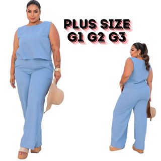 Conjunto Feminino Plus Size Blusa e Calça Alfaiataria G1 G2 G3 em Oferta na Shopee