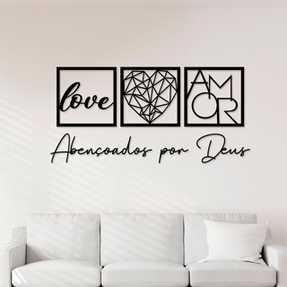 Kit com 3 Quadros Decorativos + Frase Abençoados por Deus - Decoração para Sala e Quarto em mdf em Oferta na Shopee