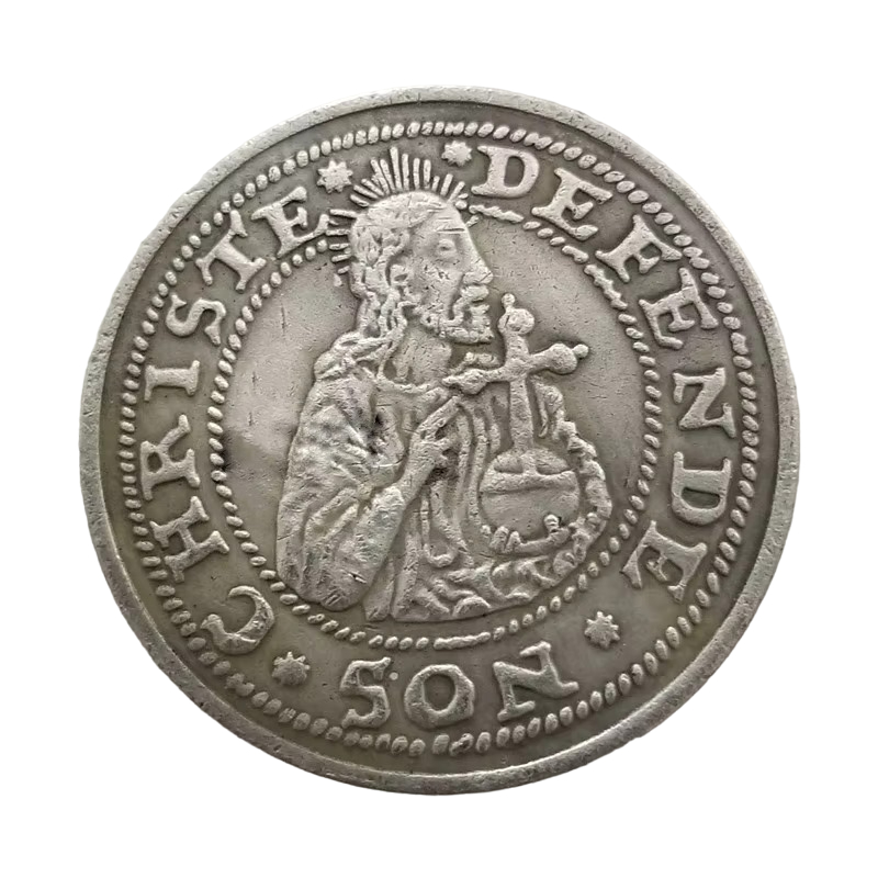 Moeda medalha Antiga Da Polônia 1577 - Jesus Cristo - Nosso Salvador - cópia banhada à prata TIPO#2