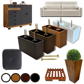 Kit Pés Para Mesa E Pes Para Moveis Sofa Rack Guarda Roupa 6cm + Parafusos em Oferta na Shopee