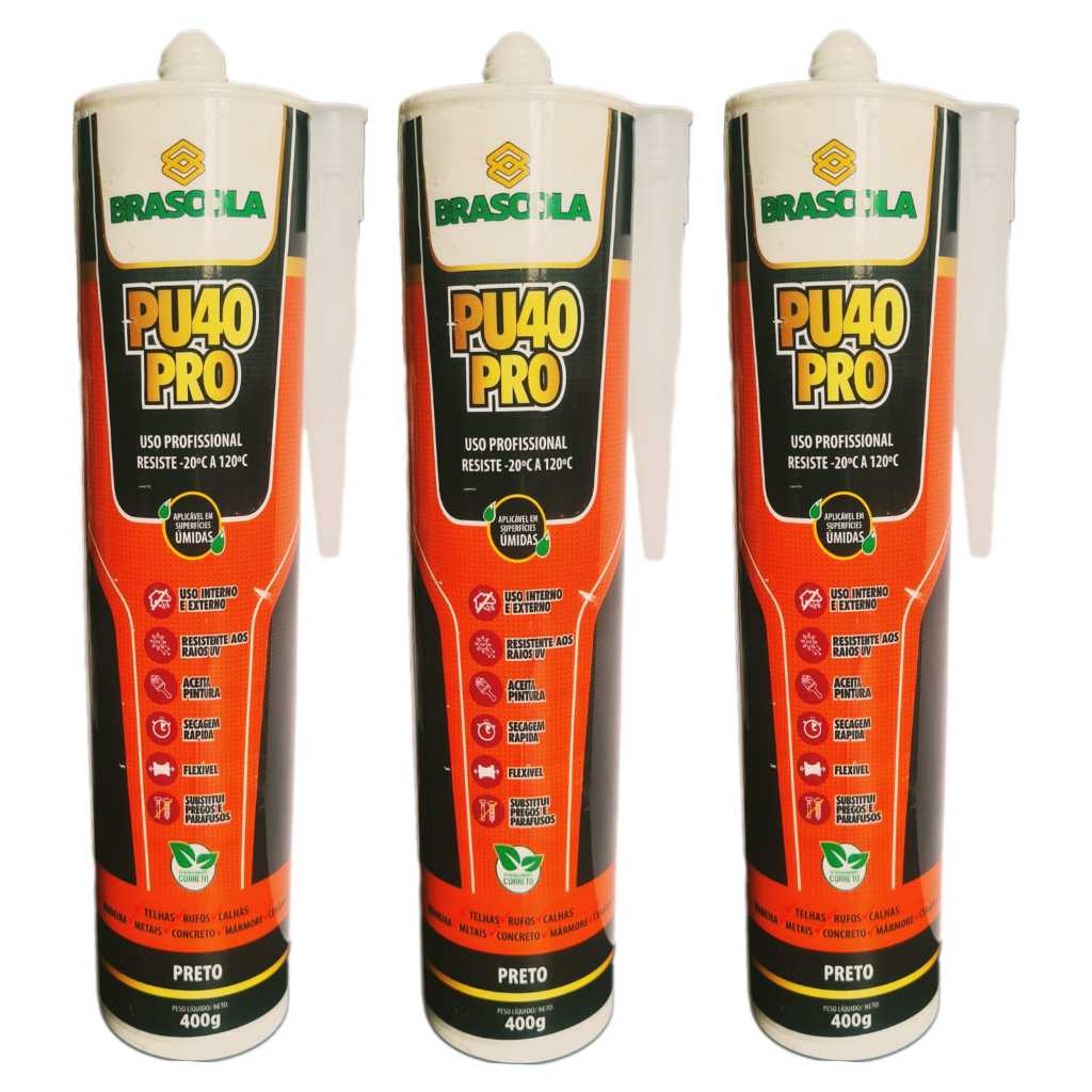 PU 40 MULTIUSO PRETO BRASCOLA 400g PIAS/RUFOS/TELHAS/CALHAS/MADEIRAS/CONCRETOS/CERAMICAS/METAIS