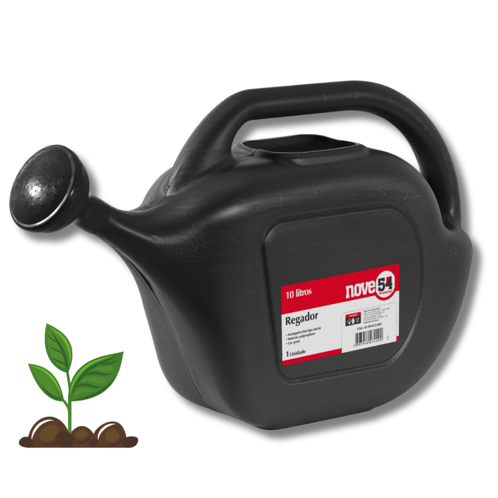 Regador Plástico Com Bico Chuveiro Removível Jardim Plantas Jardinagem Quintal Preto 10 Litros