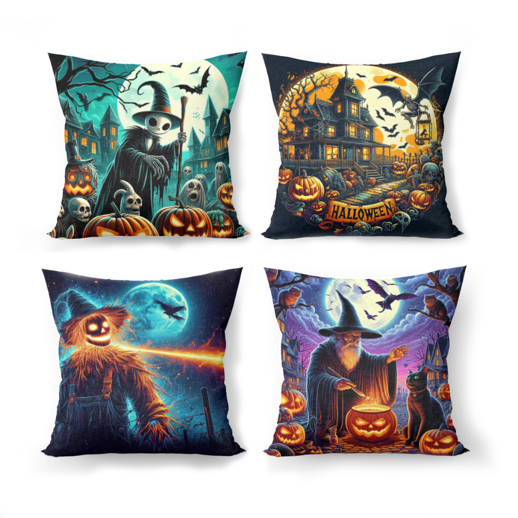 Kit 4 Capas de Almofadas Estampadas Halloween