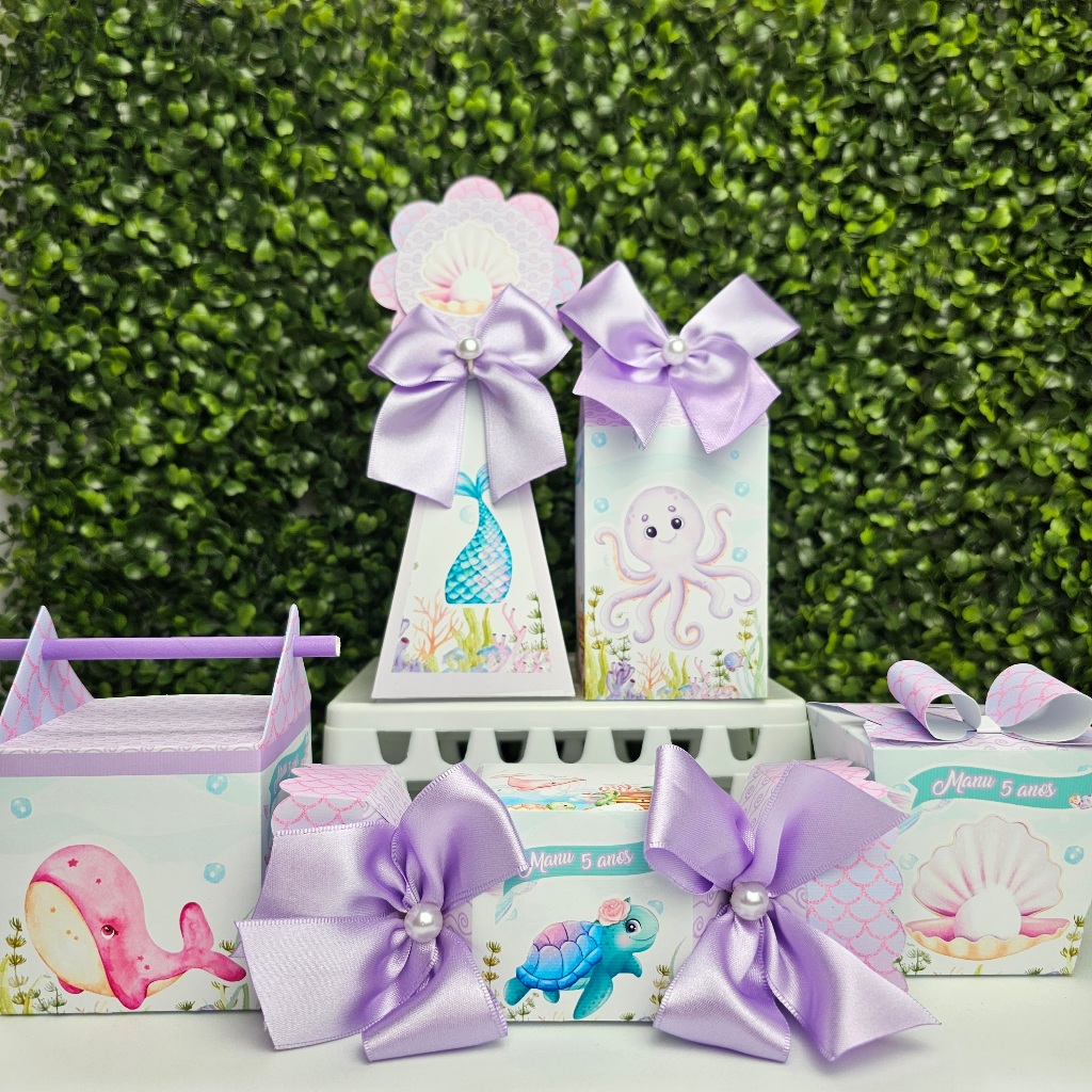 Kit Caixa Montada FUNDO DO MAR MENINA - Personalizados - Festa infantil - Aniversário - Lembrancinha