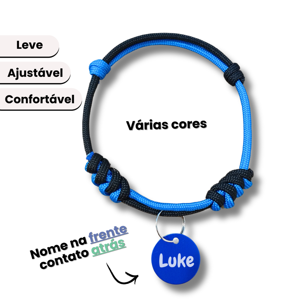 Coleira personalizada trançada com plaquinha de identificação para cachorro e gato em Oferta na Shopee