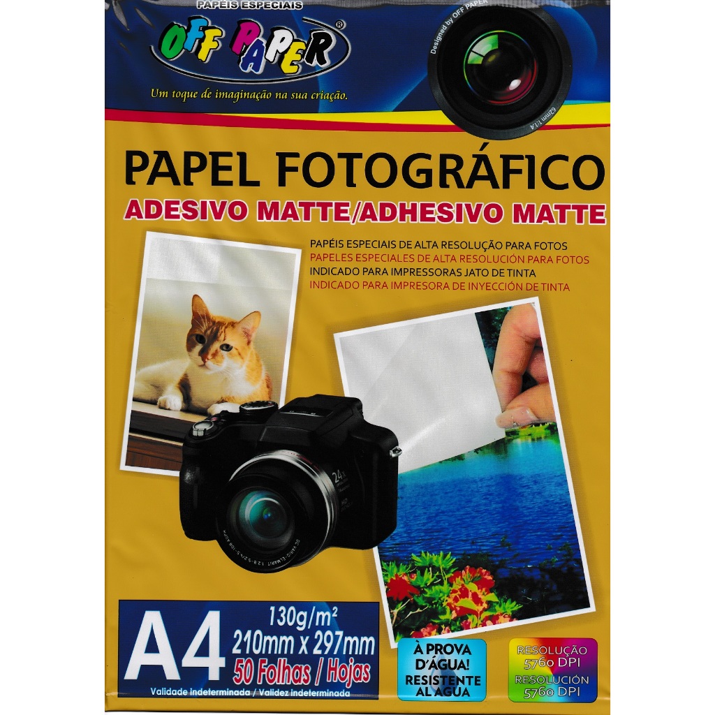 Papel Fotográfico Adesivo Matte Fosco 130g/m²  115g/m² A4 com 50 Folhas Off Paper em Oferta na Shopee