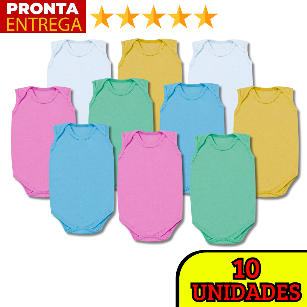 Kit 10 Body Regata Sem Manga Liso Infantil Bebê Menino Menina em Oferta na Shopee