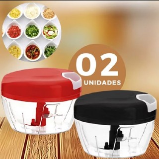 KIT (2)Processador de alimentos - manual - 3 Lâminas - aço Inox - 500ml - Triturador legumes verduras cores aleatorias.. em Oferta na Shopee