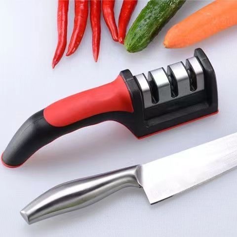 Amolador Afiador De Facas Em Aço Inox Com 3 Afiadores-Q9 em Oferta na Shopee