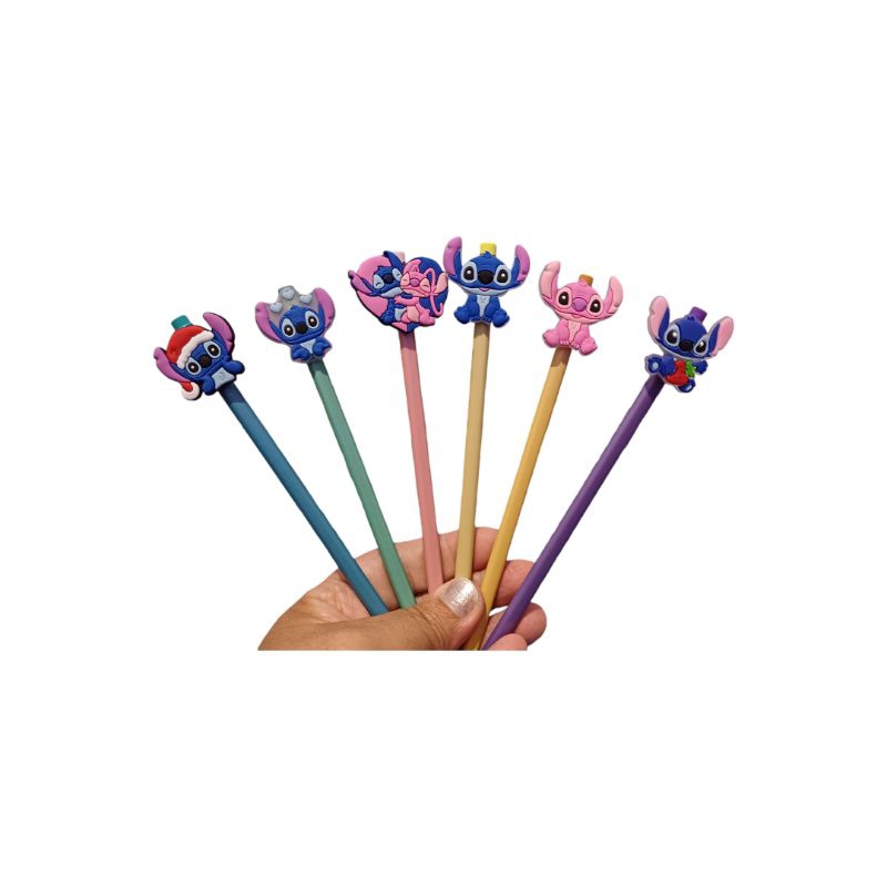 6 LÁPIS PEROLADO GRAFITE C/ BORRACHA APLIQUE STITCH em Oferta na Shopee