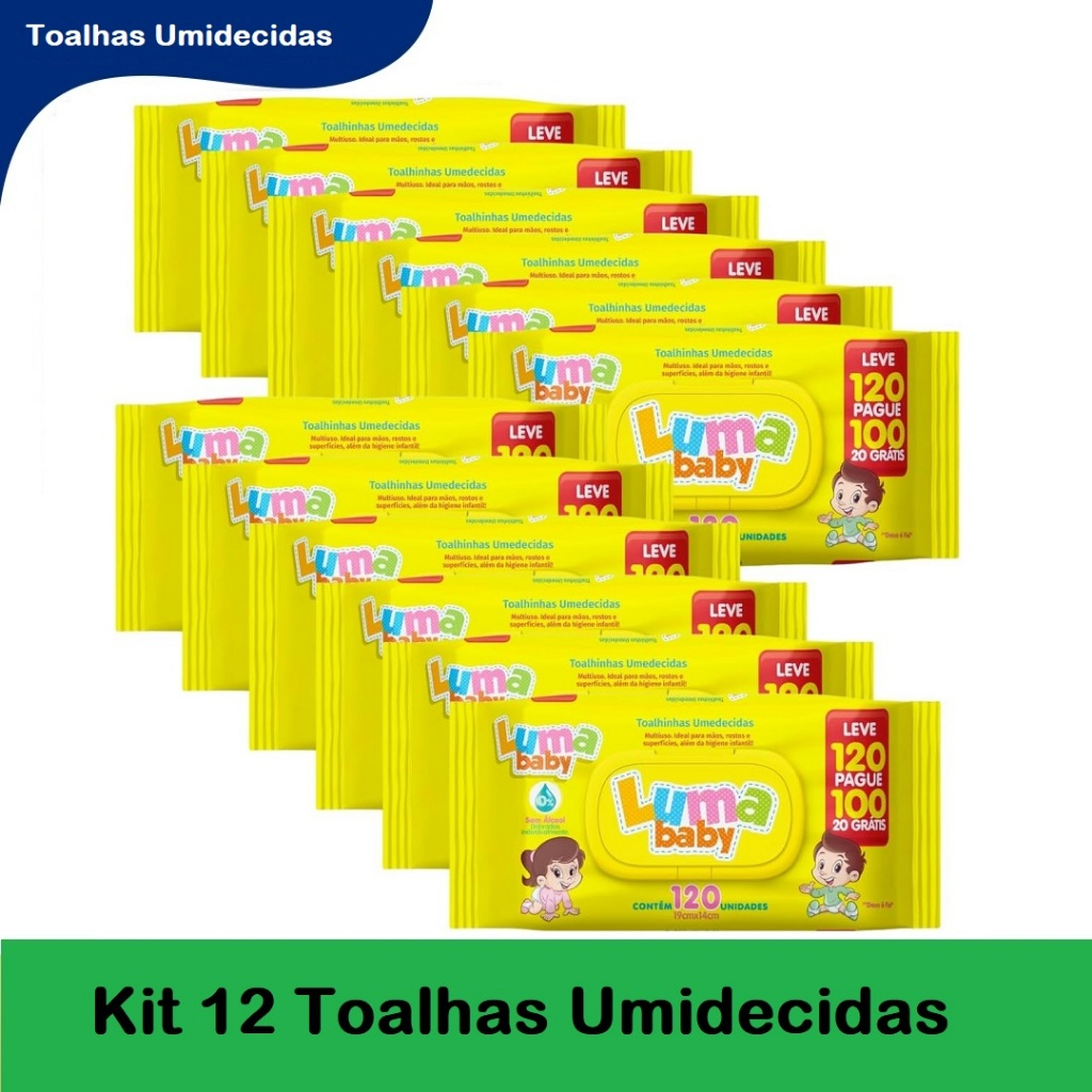 kit 12ptes Toalha Umedecida Luma Baby 120un - Total 1440un EQ.1