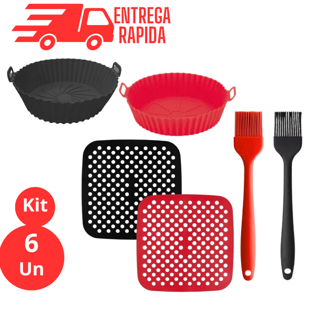 KIT 6 UTENSILIO AIR FRAYER 2 FORMA 2 TAPETE 2 PINCEL DE SILICONE UTÉNSILIO COZINHA