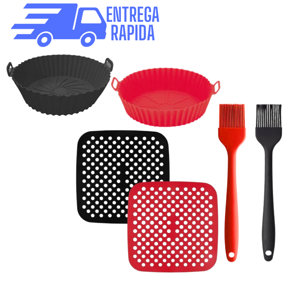 KIT AIR FRAYER 1 FORMA 1 TAPETE 1 PINCEL DE SILICONE UTÉNSILIO COZINHA 3 PEÇAS