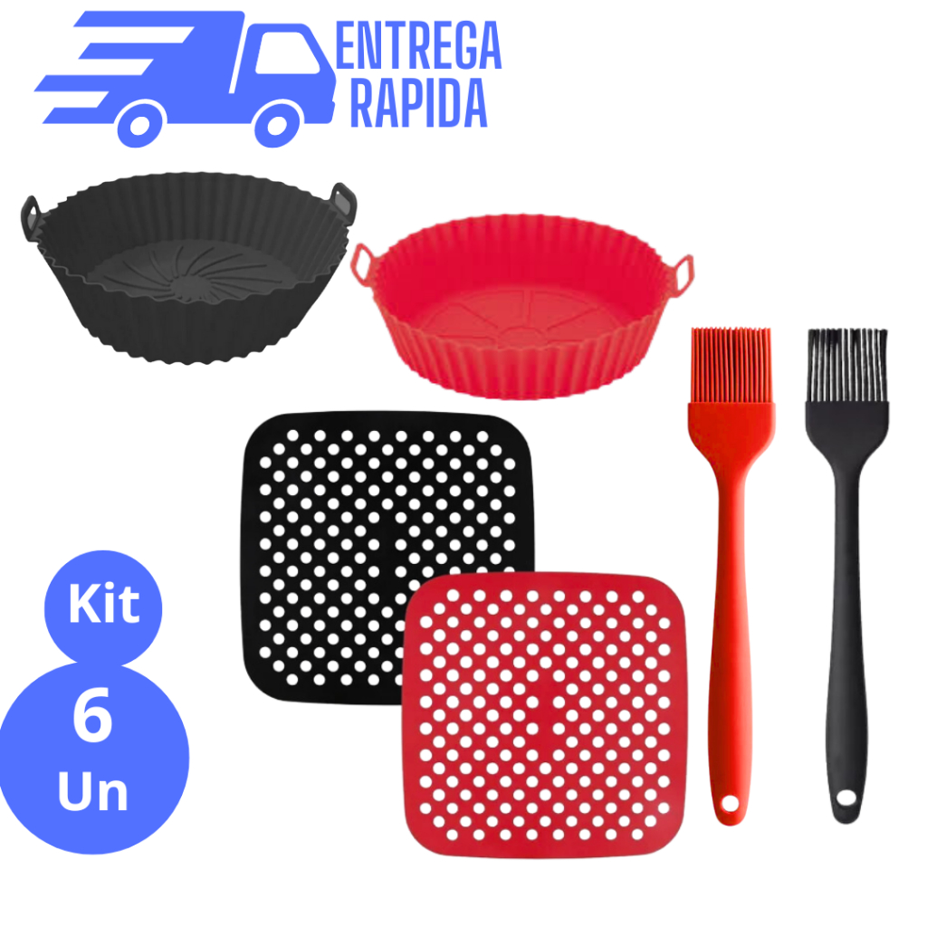 KIT 6 UTENSILIO AIR FRAYER 2 FORMA 2 TAPETE 2 PINCEL DE SILICONE UTÉNSILIO COZINHA