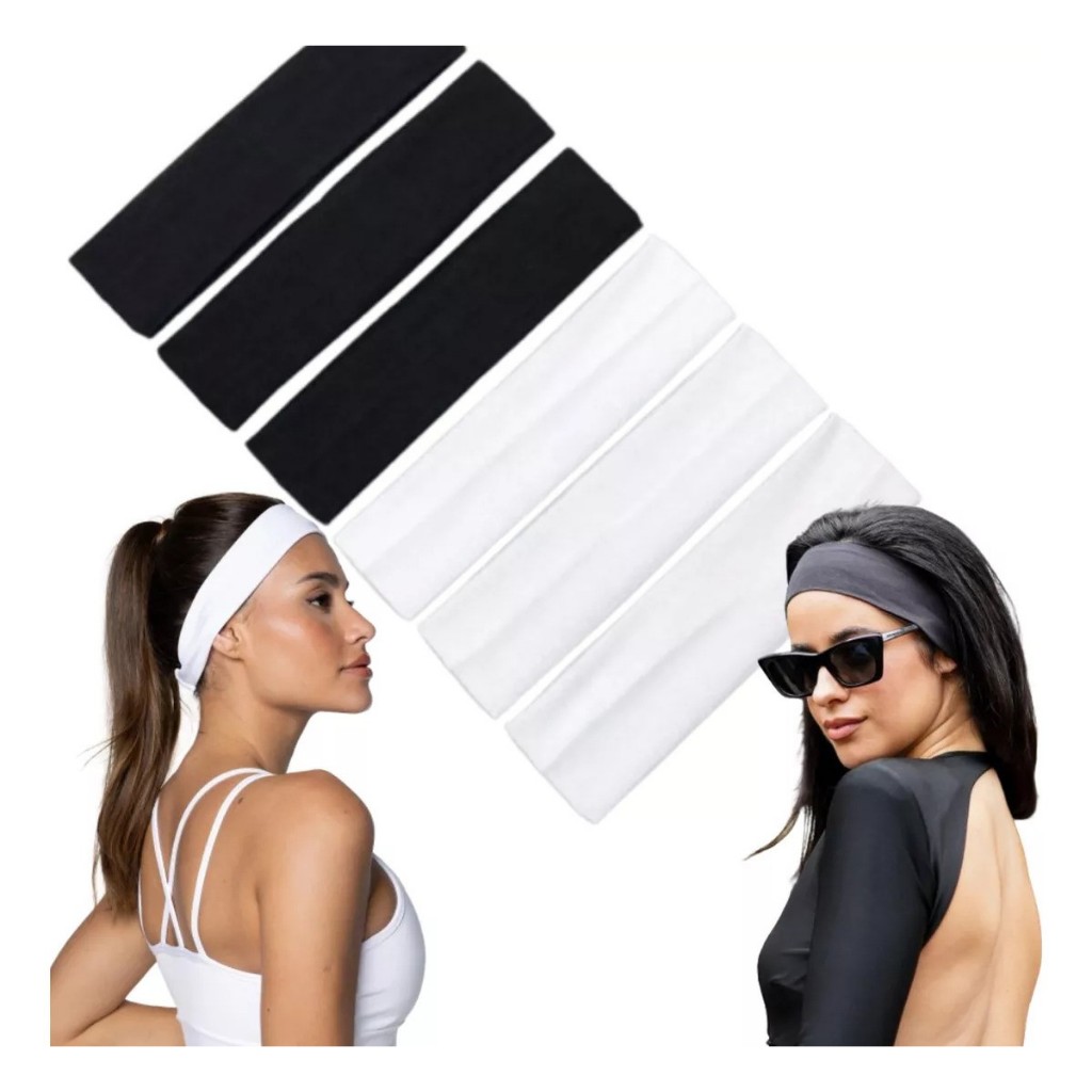 6 FAIXAS LARGA CABELO SENDO 3 PRETAS E 3 BRANCAS 8CM CADA. COM FLEXIBILIDADE AJUSTANDO BEM A CABEÇA