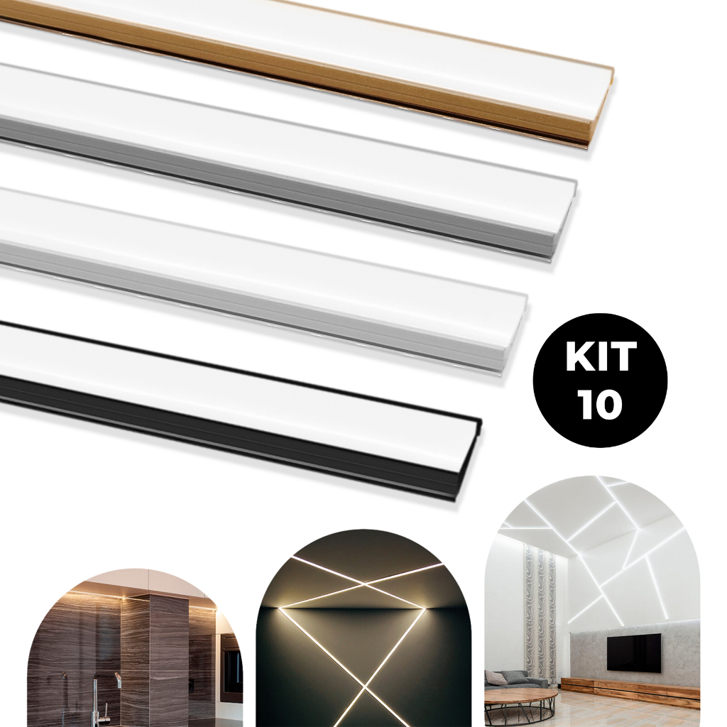 Kit 10 Metros Perfil Alumínio Sobrepor Slim P/ Fita